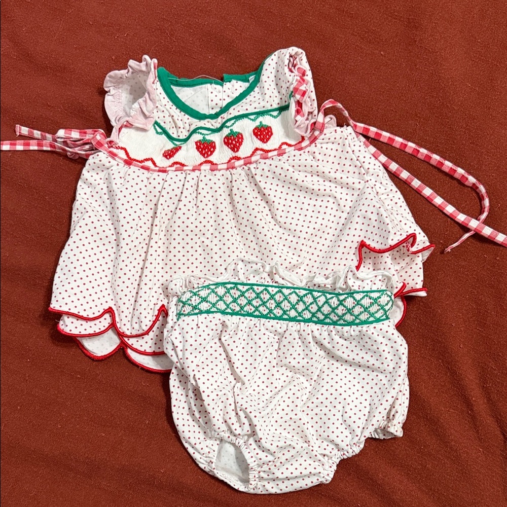 White and Red Smocked Set